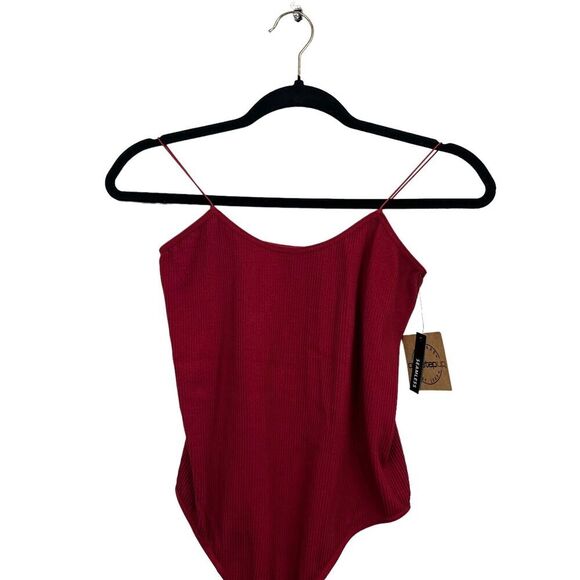 One Step Up Body Suit Stretch Ribbed Spaghetti Straps Snap Bottom Red Women L/XL - Picture 2 of 5